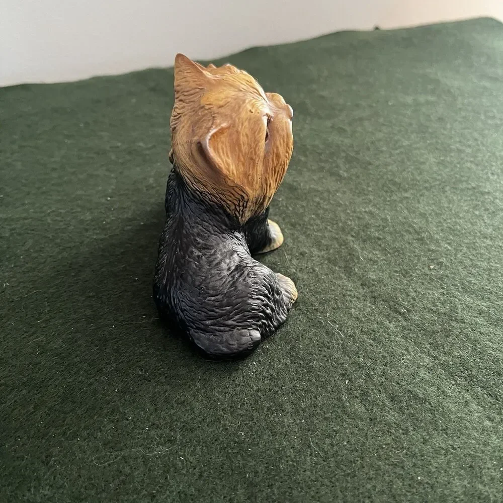 Vintage Yorkshire Terrier Dog With Playful Puppy Porcelain Figurine Japan